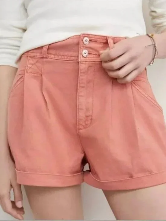 Anthro Pilcro Peach High Rise Pleated Shorts Relaxed Fit Boho Minimalist Size 27