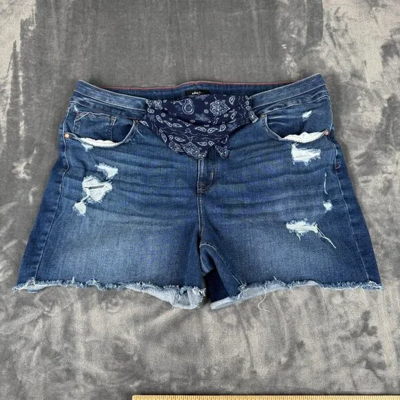 Maurices Womens Mid- Rise Cutoff Distressed Denim Shorts Plus Size 24W Blue