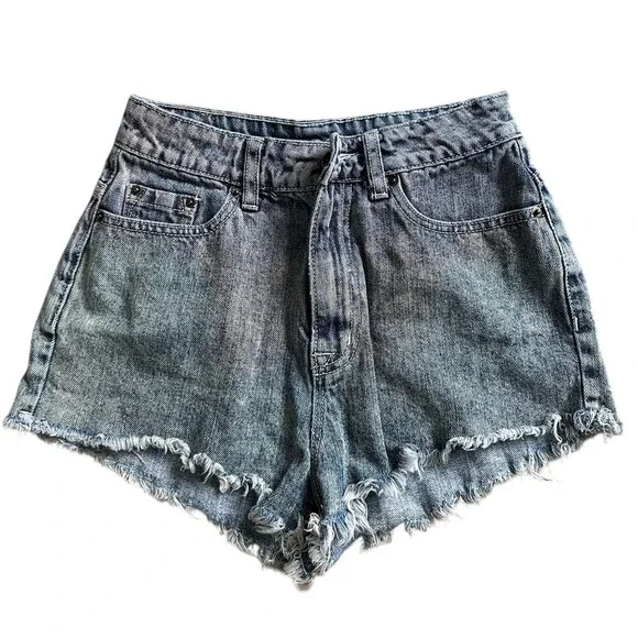 BDG Denim Shorts Women's High Waisted Frayed‎ Hem Acid Wash Blue Distressed