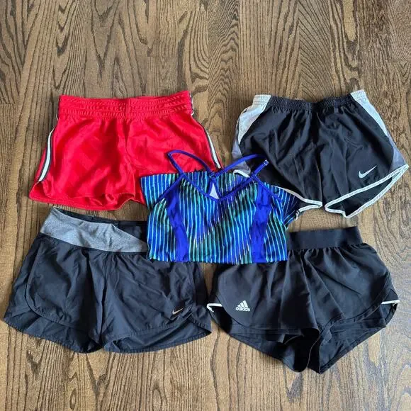 Nike Adidas Lot of 4 Running Shorts Fila Bra Tank Size XS Black Sports Athlete
