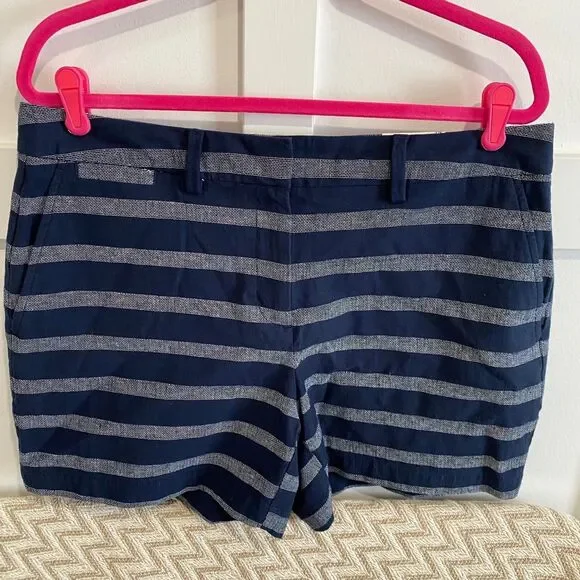 Lands’ End Women's Not Too Low Rise 5” Dobby Shorts Blue White Size 14 NWT
