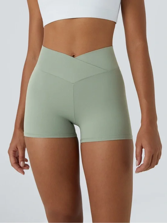 Yogalicious Sage Green V-Cross Waist Athletic Bike Shorts Spandex Large