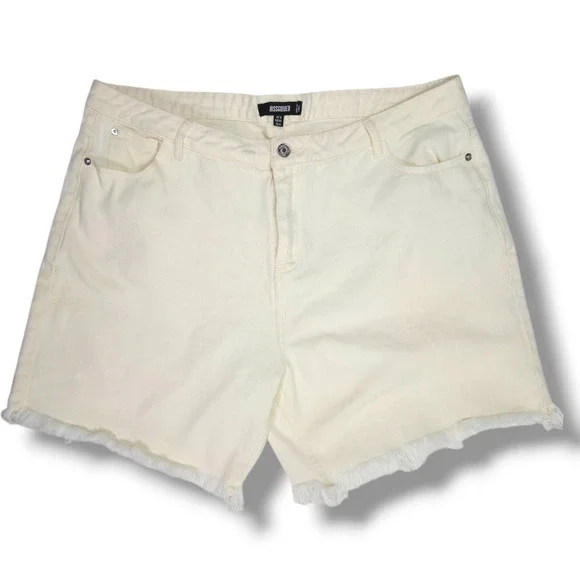 EUC Missguided High Rise Raw Hem Edge Cutoff Cotton Denim Shorts Sz. 14 Cream