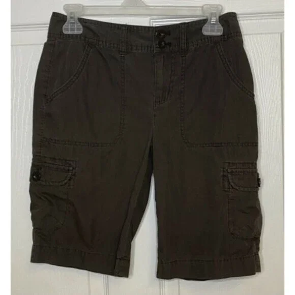 Bass Womens Shorts Size 2 Dark Brown Khaki Cargo Hiking Outdoor Back Pockets