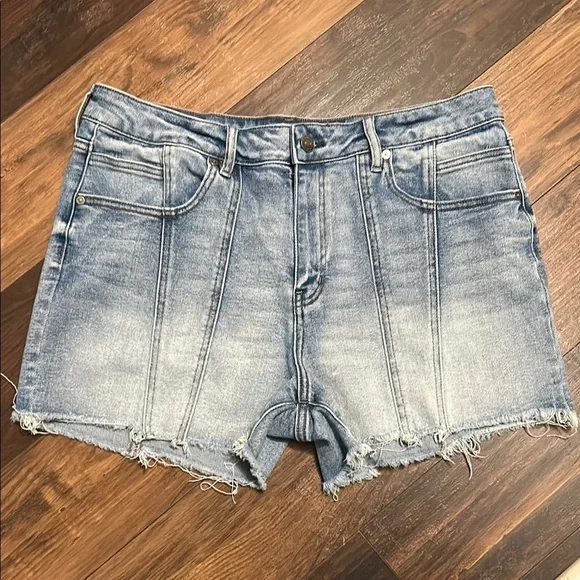 KanCan Blue Jean Shorts with Distressed Frayed Hem