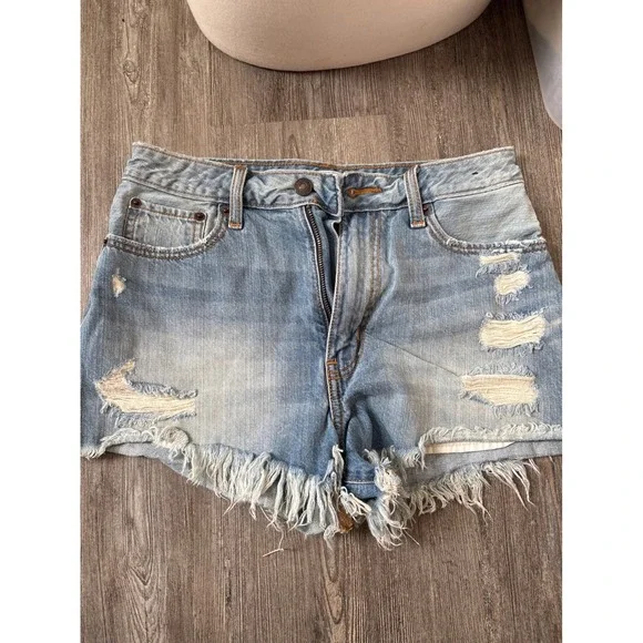 Abercrombie & Fitch Denim Shorts Light Wash Frayed Hem High Rise Cutoff