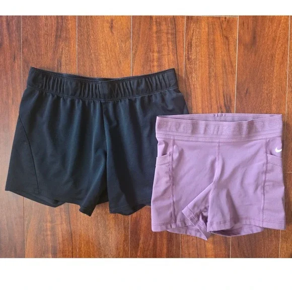 Nike Pro Dri-FIT Shorts Womens Small Purple Mauve Pockets Black Running