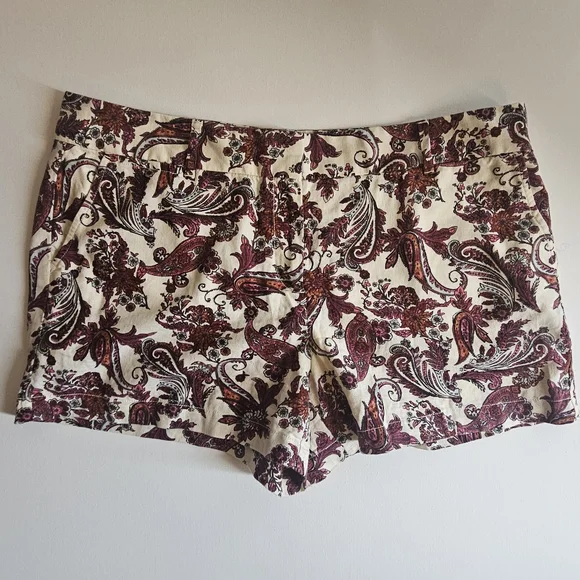 Loft Linen Blend‎ Chino Shorts Womens 14 White Purple Paisley Boho Cottagecore