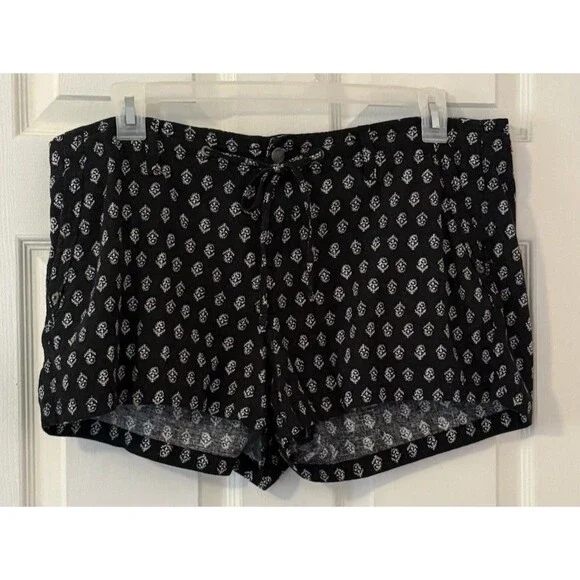 Gap Black Printed Pull On Shorts Womens 18 Linen Blend Drawstring Loose Fit
