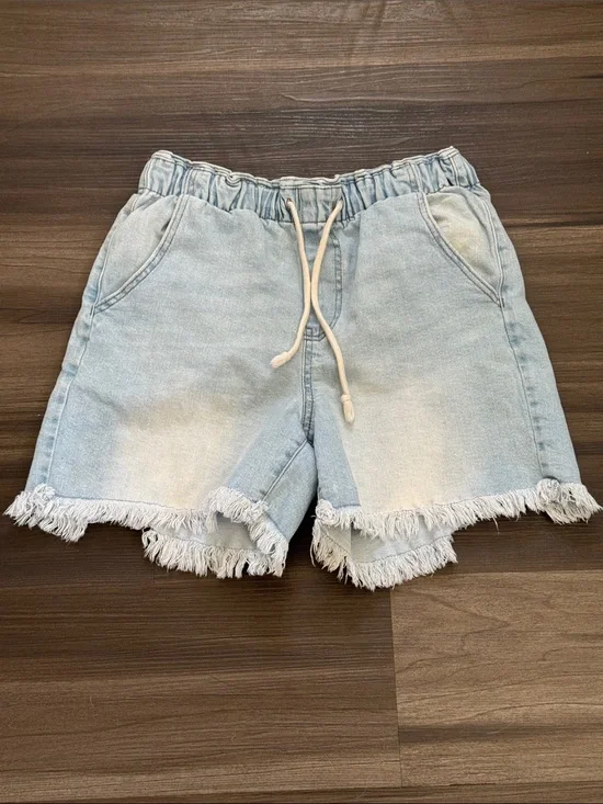 Celebrity Pink Light Blue Frayed Hem Denim Shorts
