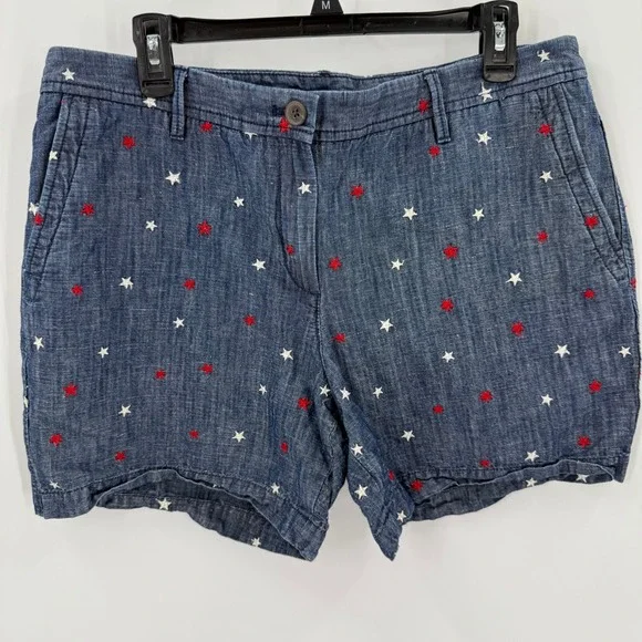 Talbots Relaxed Chino Short Star Print Blue Red White Women's Size 14P‎