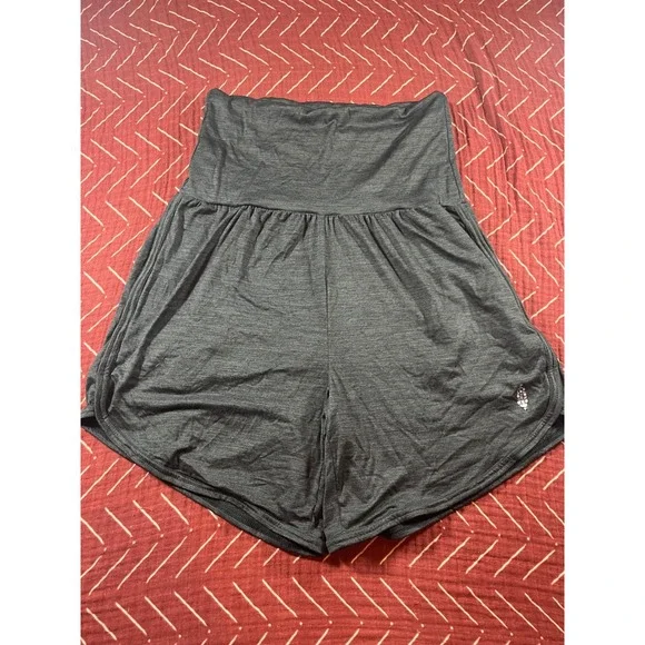 Free People Movement Charcoal Grey High Waisted Dolphin‎ Hem Shorts Womens