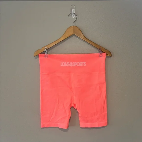 LOVE&SPORTS Neon Orange Athletic‎ Gym Shorts Spandex, High Rise Like New XL