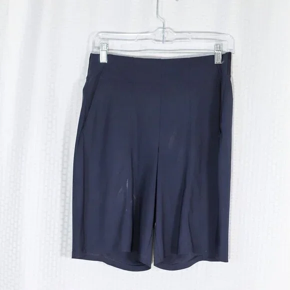 Athleta Size 8 dark blue Cosmic Bermuda stretch zip pockets shorts no size tag
