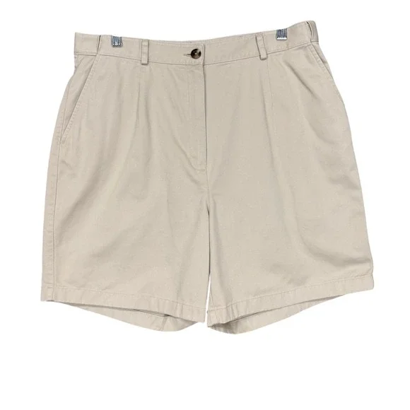 LL Bean Original Fit Shorts Womens 16 Khaki Tan Cotton Pleated High Rise Chino