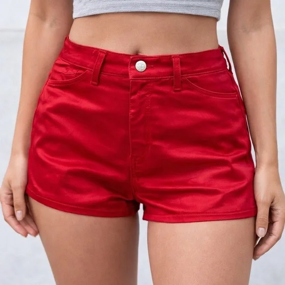 Topshop Red Satin High Waist Stretch Shorts (NWT)