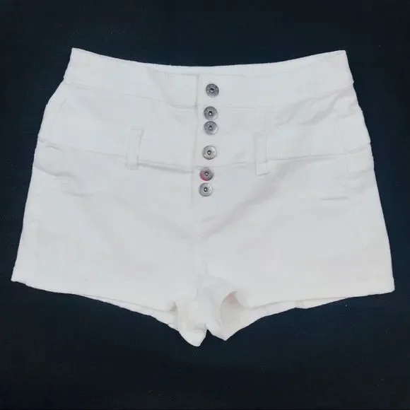 High rise white Urban Basics 6-button shorts - 7