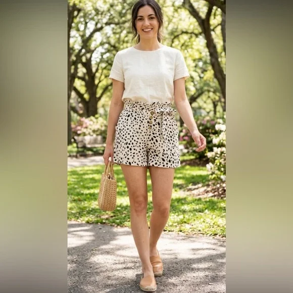 Charlotte Russe Cream and Black High Waist Paperbag Shorts