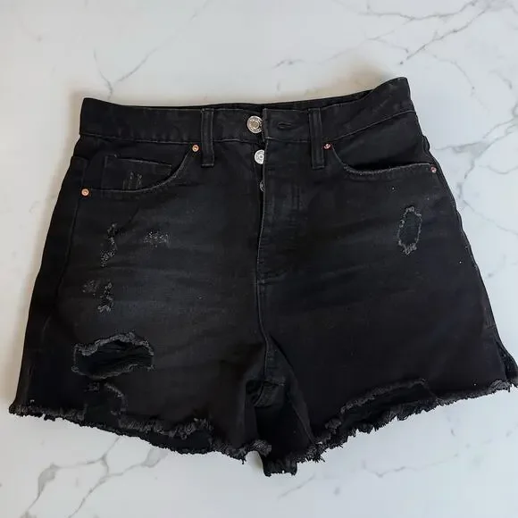 YMI 80's Mom Fit Black High Rise Distressed Denim Short Shorts‎ Size 26