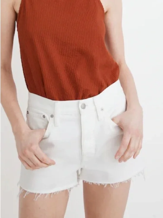 Madewell Women’s Relaxed Denim Shorts Tile White Size 30 Raw Hem Button Fly EUC
