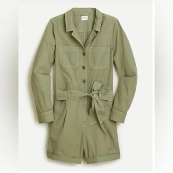 J.Crew khaki foundry Chino short classic coveralls long sleeve romper size 6
