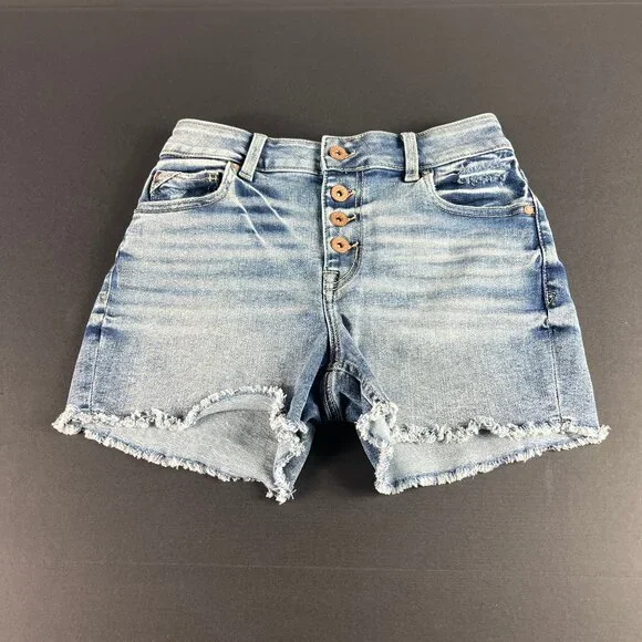 Edgely Jean Short Women 26* High Rise Light Blue Faded Cut Off Denim Jorts Tag 0