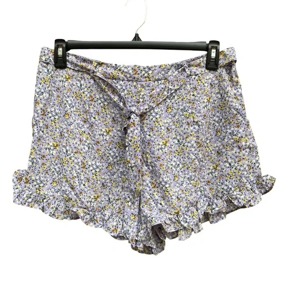 Lulus Sweetie Season Purple Floral Print Ruffled Hem Shorts Womens Size XL NWT