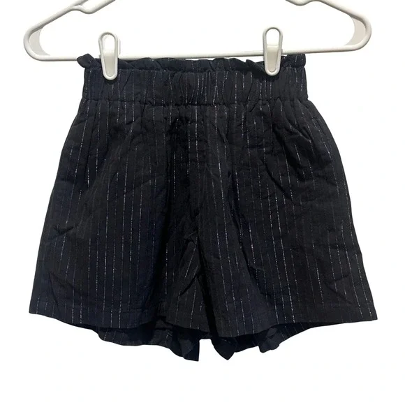 Charlie Holiday Madonna Shorts Black Lurex Pinstripe Paperbag Waist Size 2 NEW