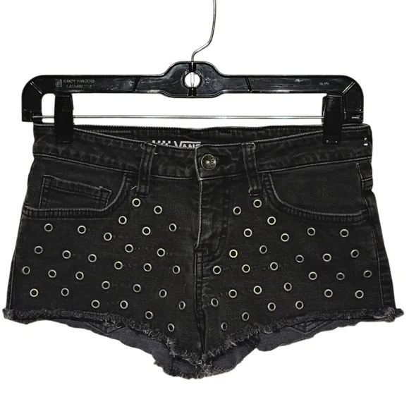 Vintage Vans Grommet Cut Off Jean Shorts Size 3 Black Denim Shorts 2 Inch Inseam