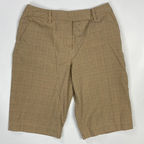 Talbots Plaid Brown Cotton Stretch Bermuda Shorts Size 8