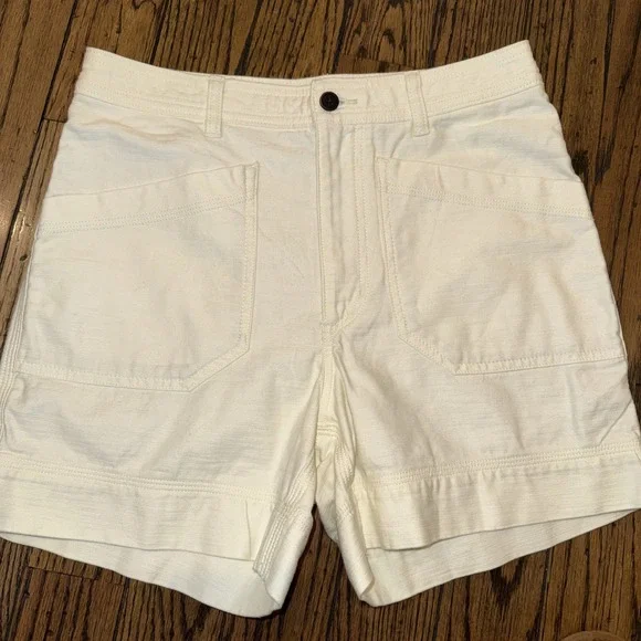 Patagonia Women Sz 6 Off White High Rise Zip Stretch Pockets Texture Shorts 5