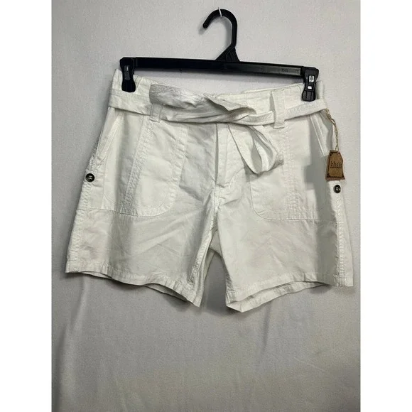 Khakis‎ White Cotton Belted Utility Shorts Womens Size 4 Cargo Pockets