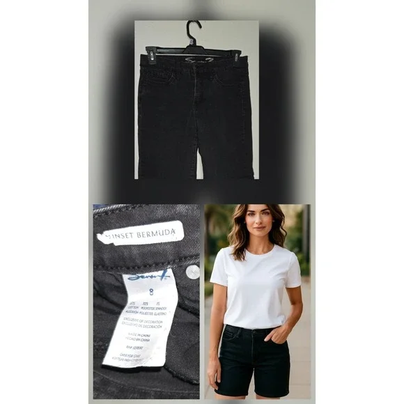 Seven7 Women's Size 8 Black Bermuda Stretch Denim Jean‎ Shorts 32x10 Outdoor (2)