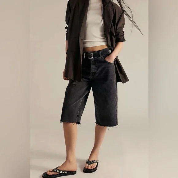 NWT We the Free by Free People Jam Session Relaxed Capri Jean Shorts in Black