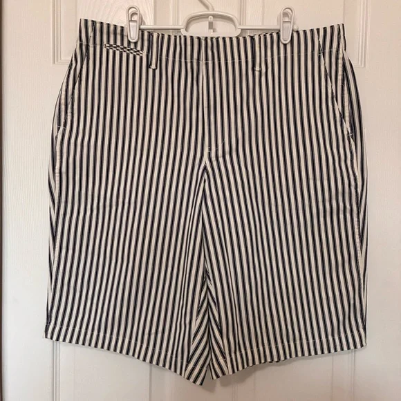 Lands’ End Shorts Blue & White Ticking Striped Bermuda Women’s Sz 14P