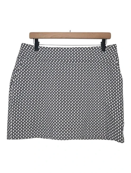 Swing Control Womens Black White Geoprint Vented Techno Pull On Golf Skort 14
