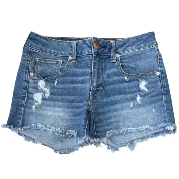 Vintage Y2K Shorts American Eagle Cut Off Jeans Midi Distressed Ripped Size 6
