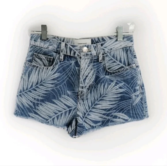 Anthro Current/Elliott Womens Size 25 Palm Print High Rise Denim Jean Shorts