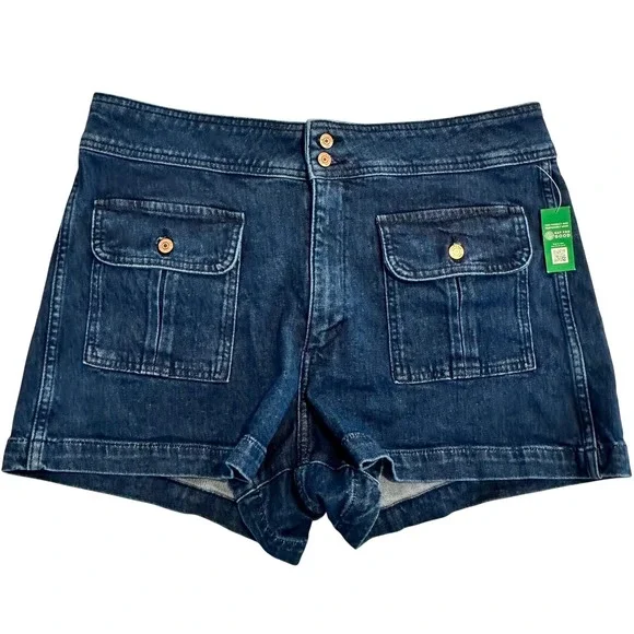 Gap Women's High Rise Stride Short Denim Indigo Blue Size 33 16R NWT Cargo Style