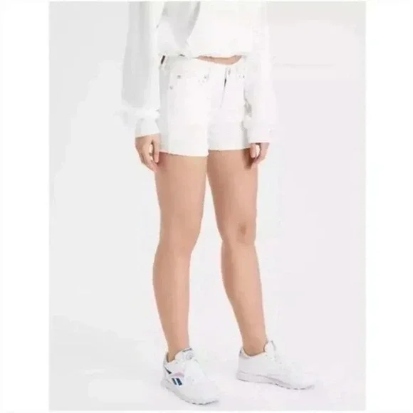American Eagle AEO White Midi Denim Cut Off Shorts 4