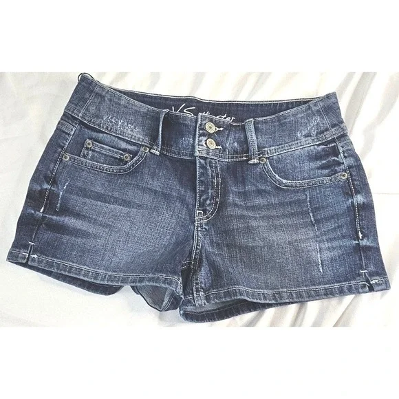 Victoria's Secret VS Hipster Denim Shorts Size 4 Dark Wash Low Rise Distressed