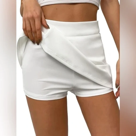 🌷 SHEIN White Skort Athletic Wrap‎ Skirt Shorts Women Size L Spring Style