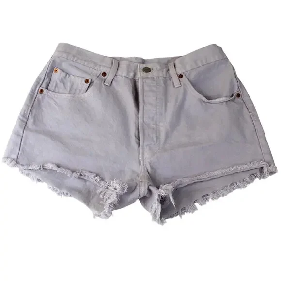 Levi's 501 Denim Micro Shorts Womens 31 Light Purple Jean Button Fly Festival