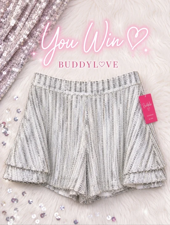 Buddy Love White Sequin High Rise Shorts NWT Glam Festival Party M