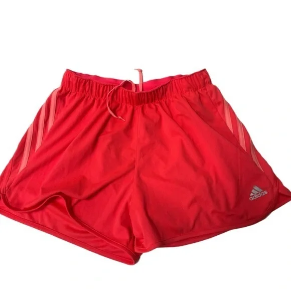 Adidas gym shorts womens small coral pink stripe yoga workout running climalite