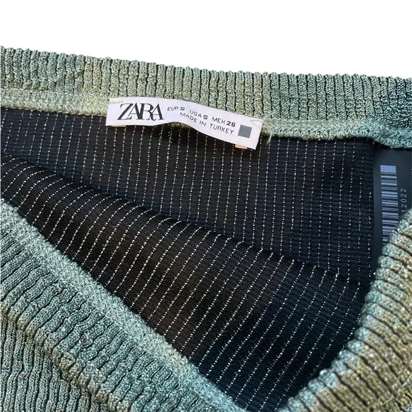 Zara Textured Green Sparkle Micro Mini Shorts Small