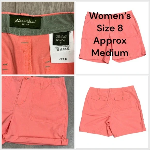 Women’s Eddie Bauer 8 Medium Shorts Ripstop Chino Khakis Pink Bermuda Rolled Hem