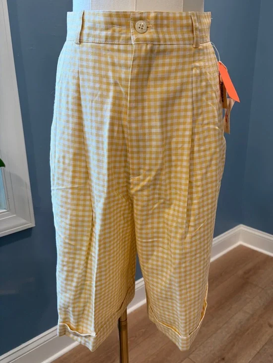 Carolyne Simpson Vintage Yellow Gingham Bermuda Shorts Size 8 NWT USA Made
