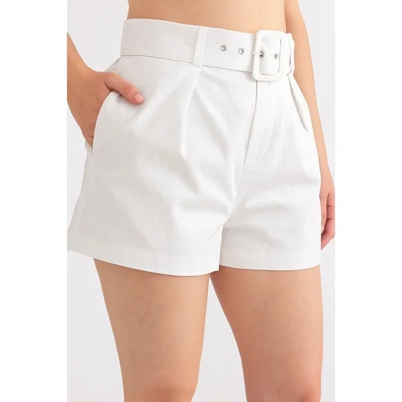 SEDGE‎ Maya White High-Waist Belt Cotton Casual Summer Shorts NEW Sz L MSRP $170