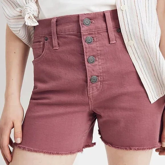 MADEWELL | High-Rise Denim Shorts: Garment-Dyed Button-Front Pink | Size 32